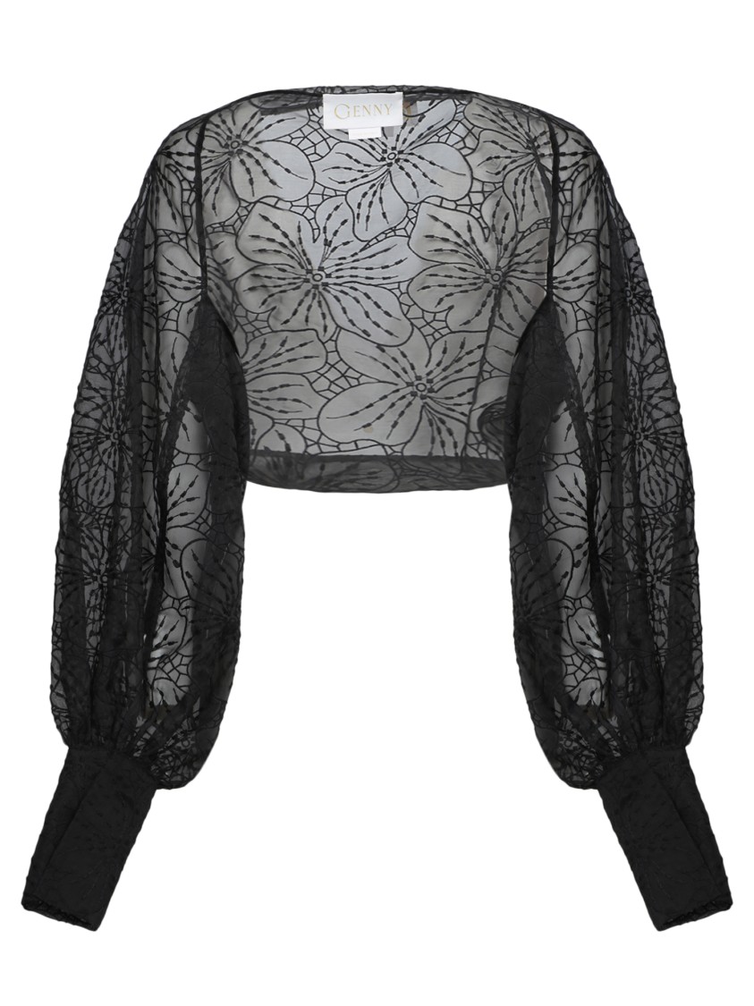 GENNY GENNY SHEER ORGANZA JACKET WITH FLORAL PATTERN
