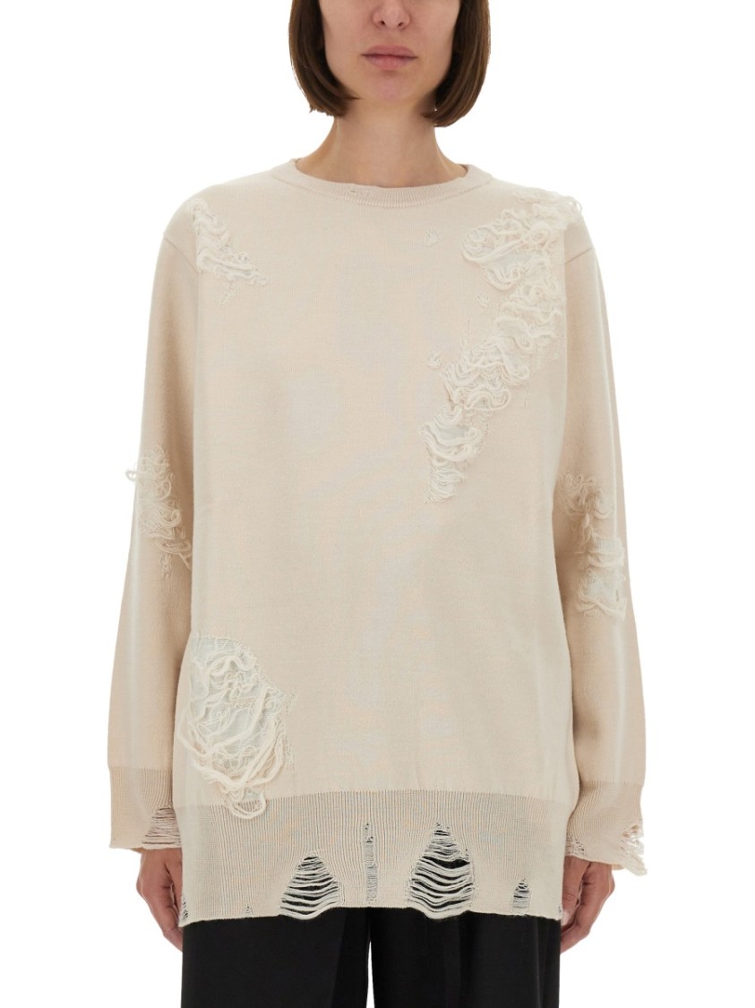 Mm6 Maison Margiela Mm6 By Maison Margiela Oversized Mesh Sweater With Worn Effect Details In Neutral