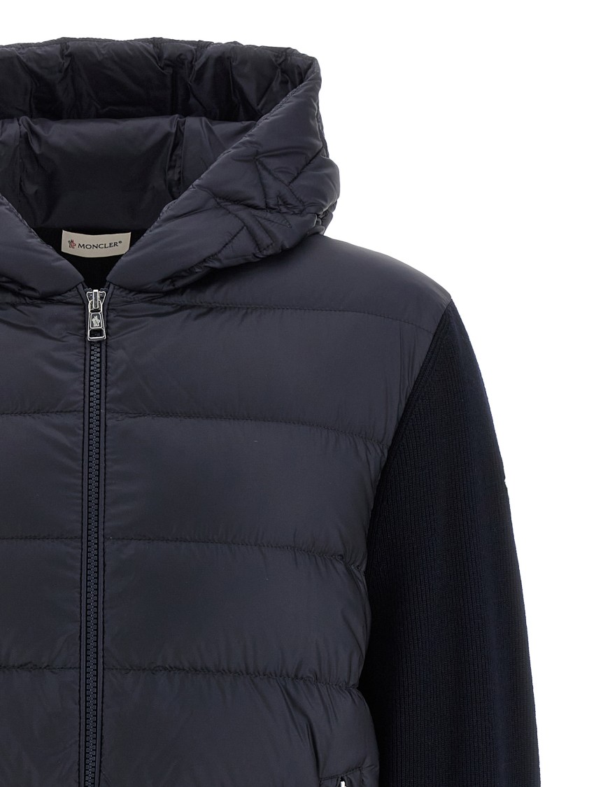 Moncler Navy Blue Padded Wool Zip-up Hoodie In Blue
