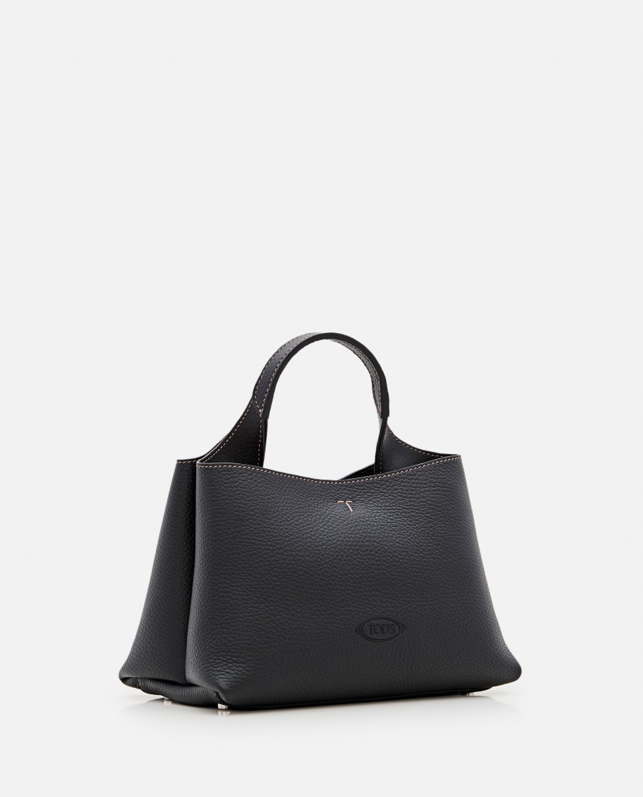 Tod's Mini Leather Shopping Bag In Black