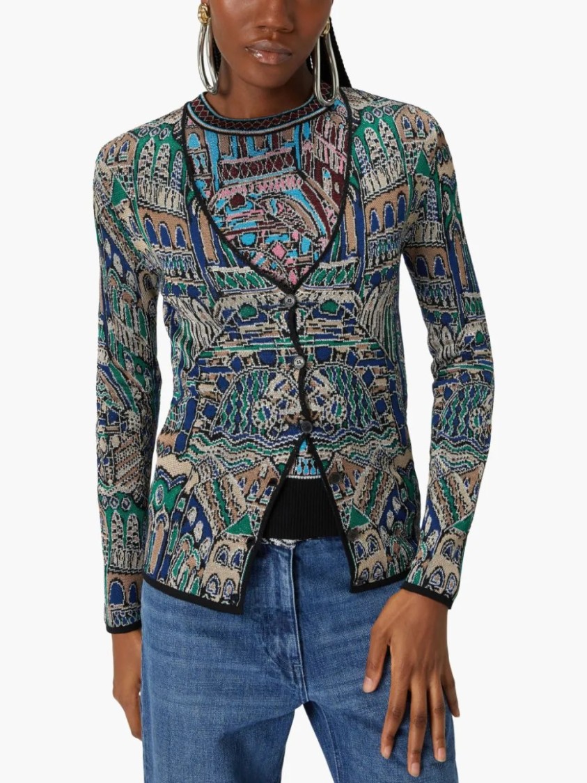 Missoni Abstract Fantasy Buttoned Cardigan With Contrasting Edge In Blue