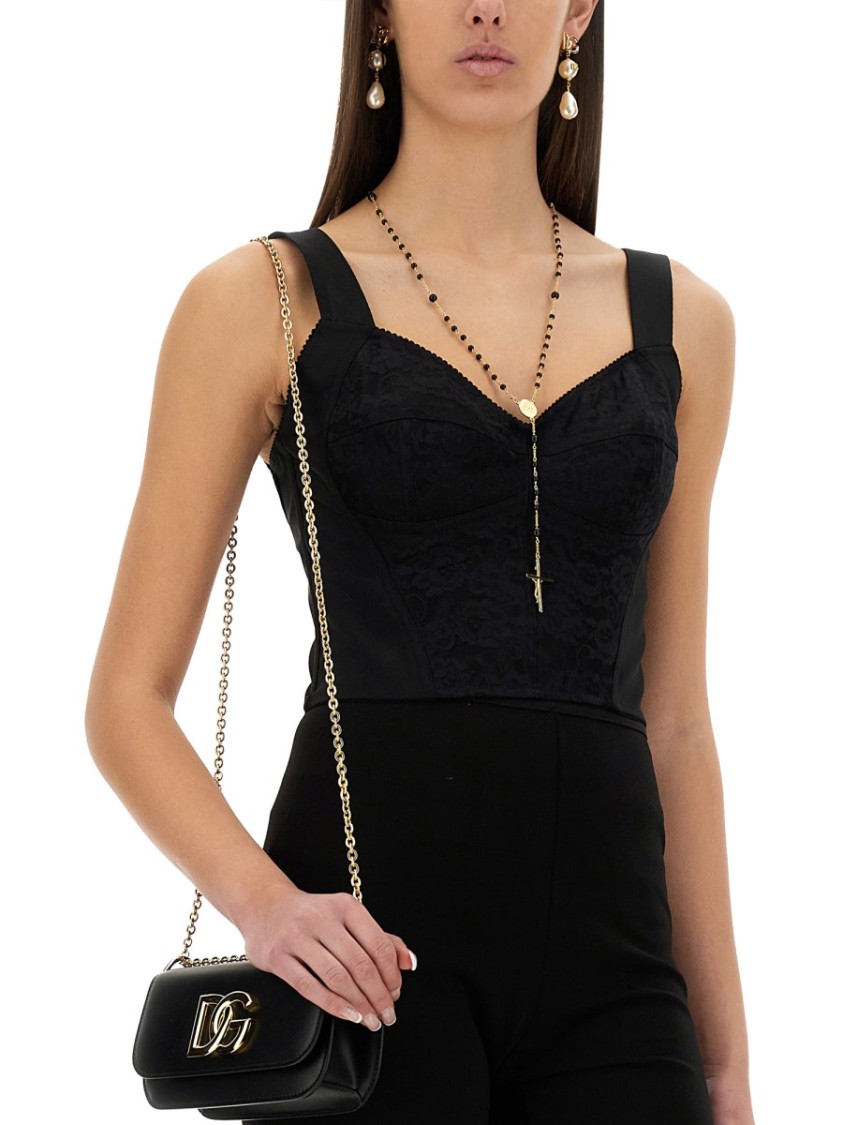 Shop Dolce & Gabbana Jacquard And Lace Sheath Corsetry Bustier In Black