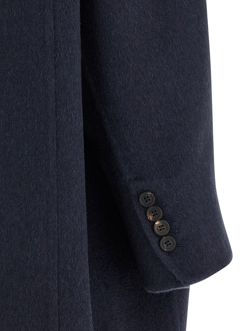 Brunello Cucinelli Double-breasted Black Cashmere Coat With Peak Lapels In Blue