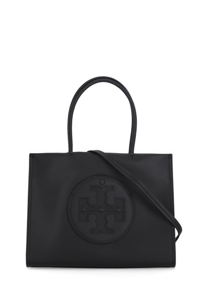 Tory Burch Small Ella Shopping Bag In Eco Leather With Logo In Black