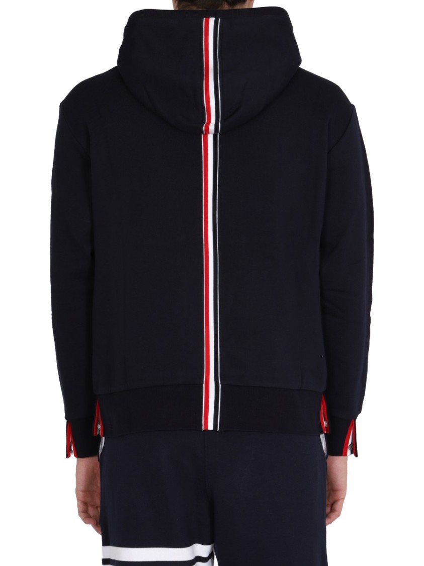 Thom Browne Drawstring Hoodie With Ribbed Cuffs In Blue