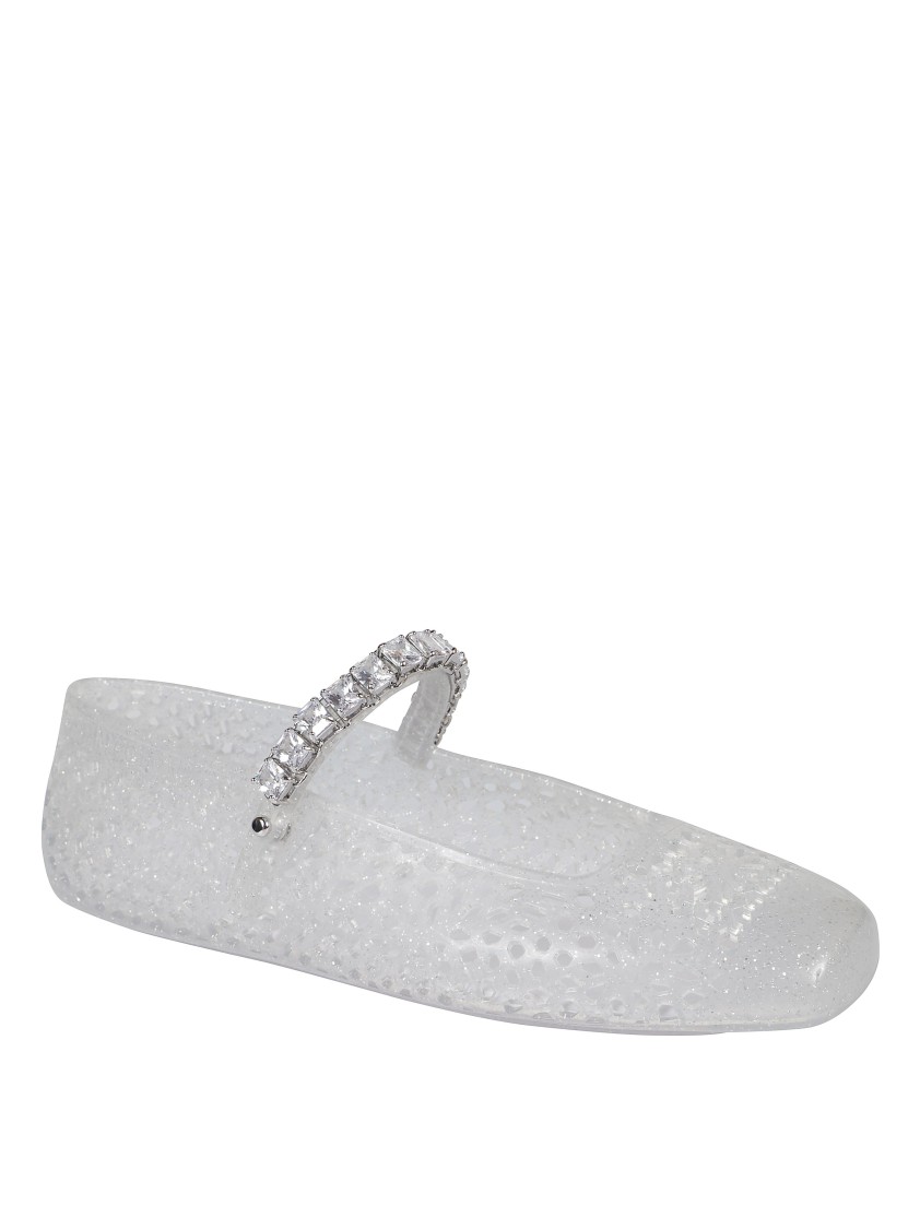Jimmy Choo Transparent Upper Flats With Sparkling Strap In White