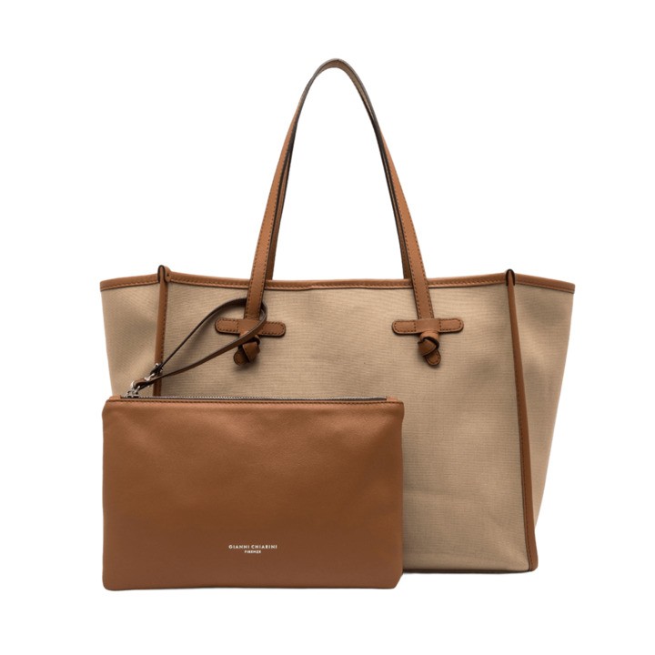 Marcella Bi-colored Canvas Tote Bag With Leather Accents