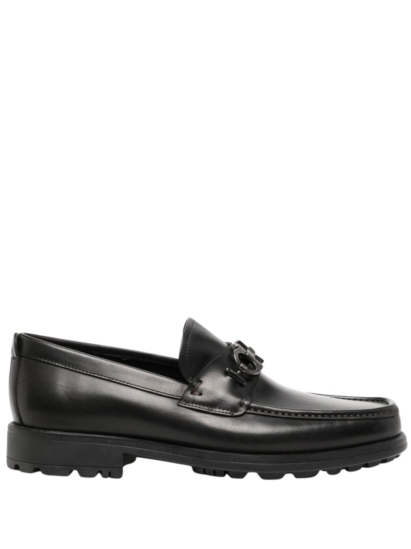 Ferragamo David Gancini Bit Leather Loafers In Black