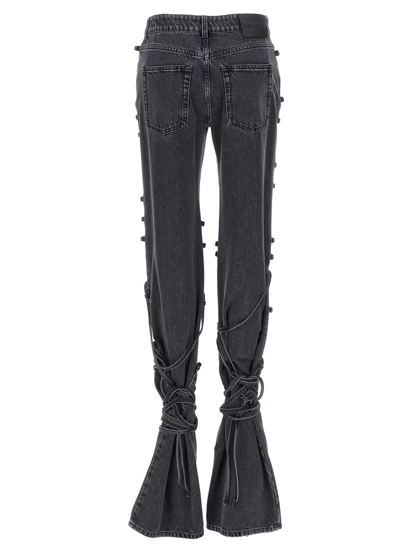 Alexander Mcqueen Baggy Low-rise Tied Jeans In Gray