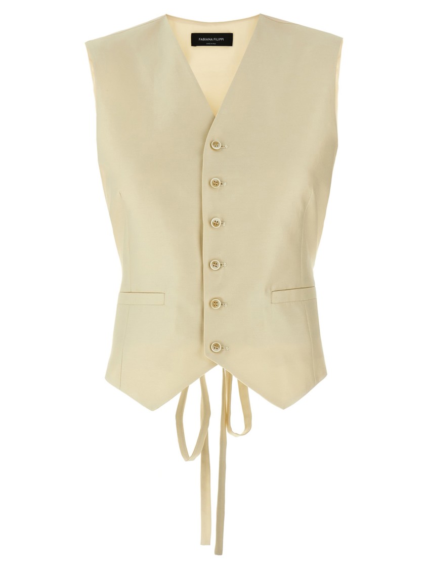 Fabiana Filippi V-neck Cotton Vest With Silk Satin Back In Neutral