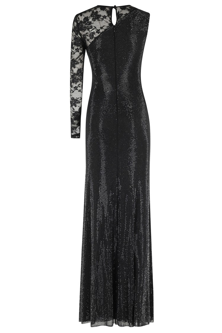 Self-portrait Self Portrait Women Black Rhinestone Mesh And Lace Maxi Dress