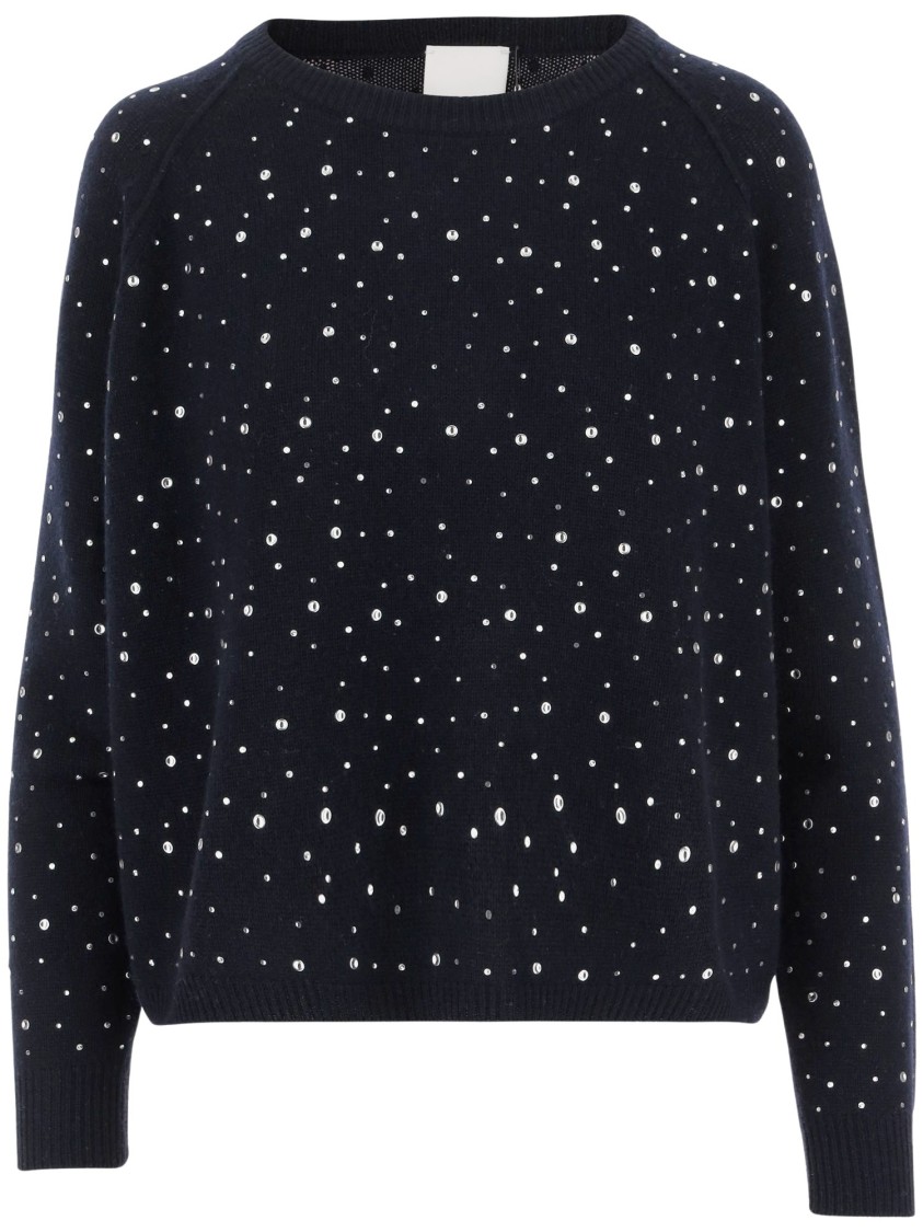 Allude Wool Blend Pullover With Rhinestones And Studs In Black