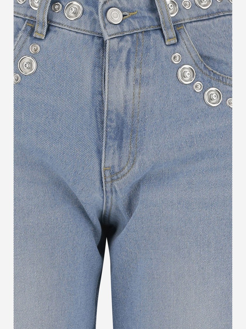 Shop Coperni Cotton Denim Jeans With Studs In Blue