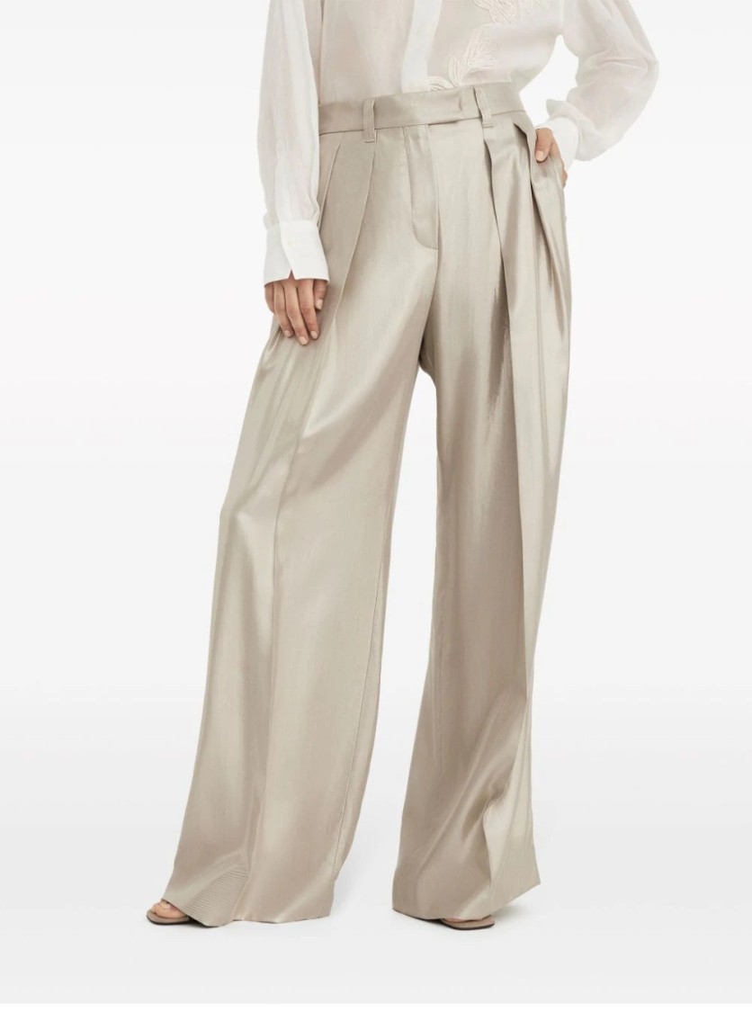 Brunello Cucinelli Wide-leg Trousers With High Waist And Pleated Front In Gold
