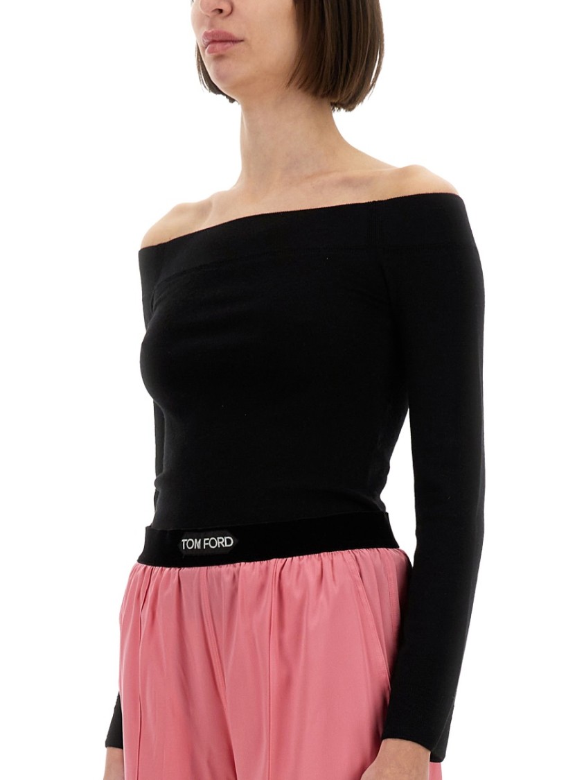 Shop Tom Ford "off The Shoulder" Knit Top In Black