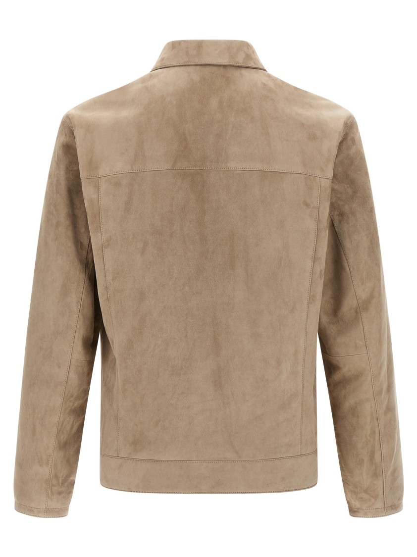 Brioni Classic Suede Blouson With Cupro Lining In Brown