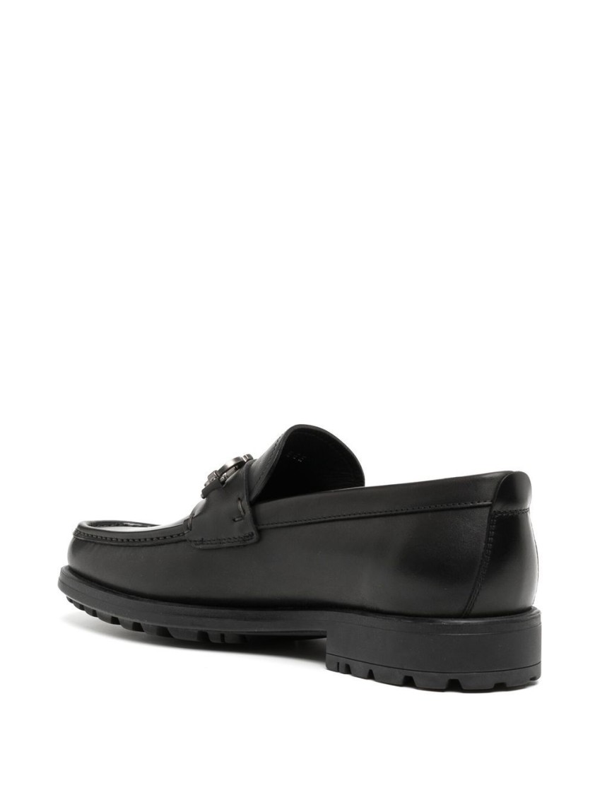 Ferragamo David Gancini Bit Leather Loafers In Black