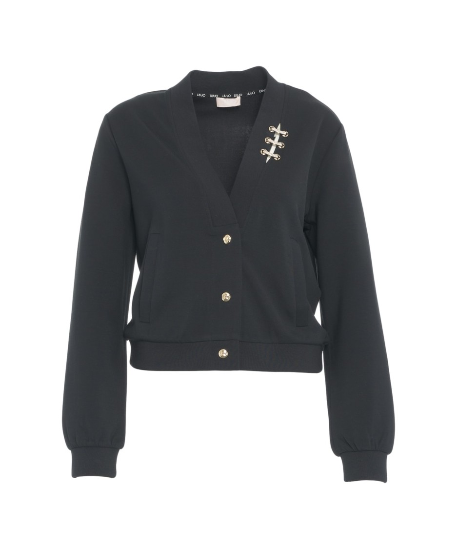 LIU •JO LIU JO CROPPED SWEATSHIRT WITH V-NECKLINE AND BUTTON ACCENTS