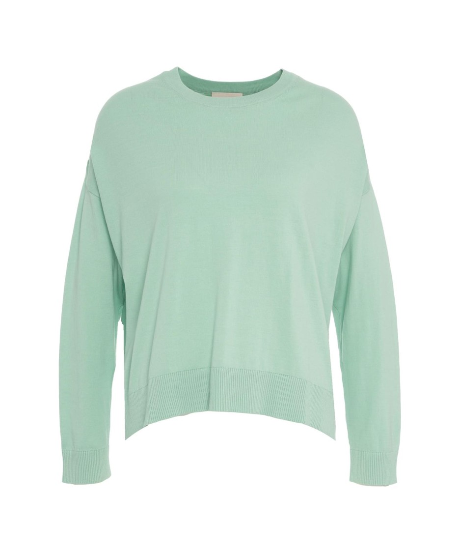 SEMICOUTURE SEMI COUTURE KNIT SWEATER WITH LOGO EMBROIDERY IN RICH GREEN