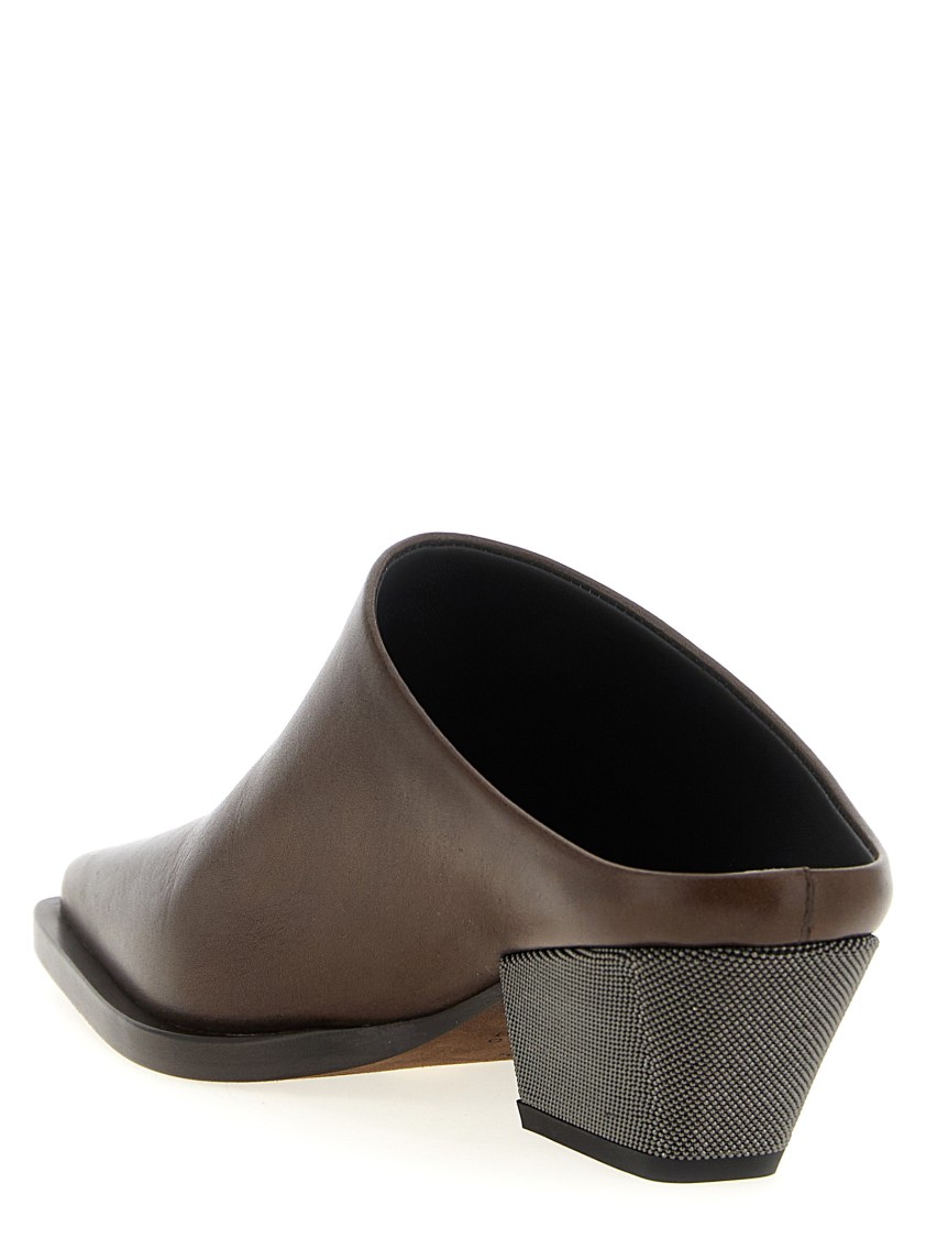 Brunello Cucinelli Western Leather Monili-heel Mules In Brown