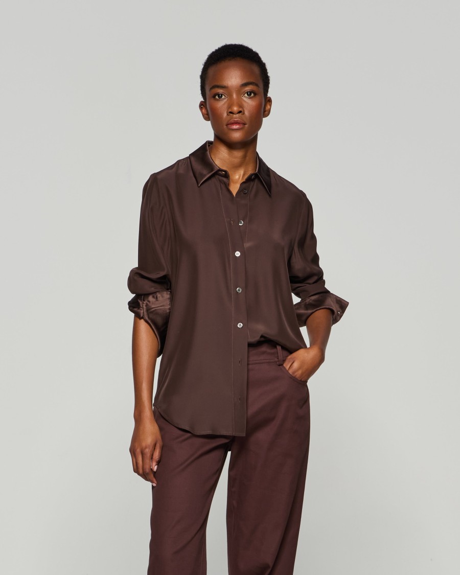 Serena Bute Silk Classic Shirt - Chocolate Brown In Brown