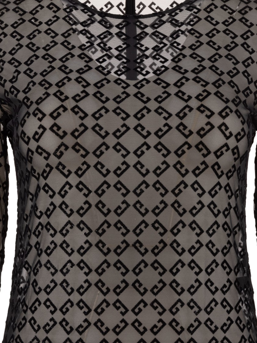 Givenchy Flocked Velvet Monogram Bodysuit In Sheer Tulle In Gray
