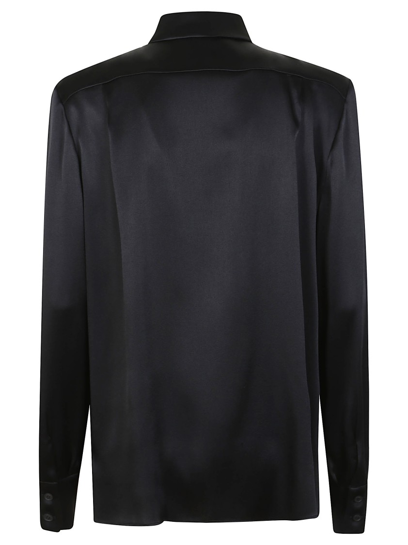 Alberta Ferretti Satin-finish Acetate Shirt With Classic Collar In Black