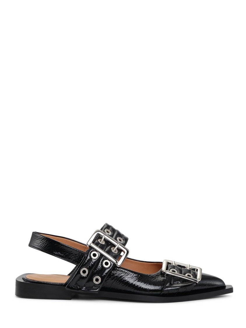 Ganni Pointed Toe Flat Shoes With Finish In Black