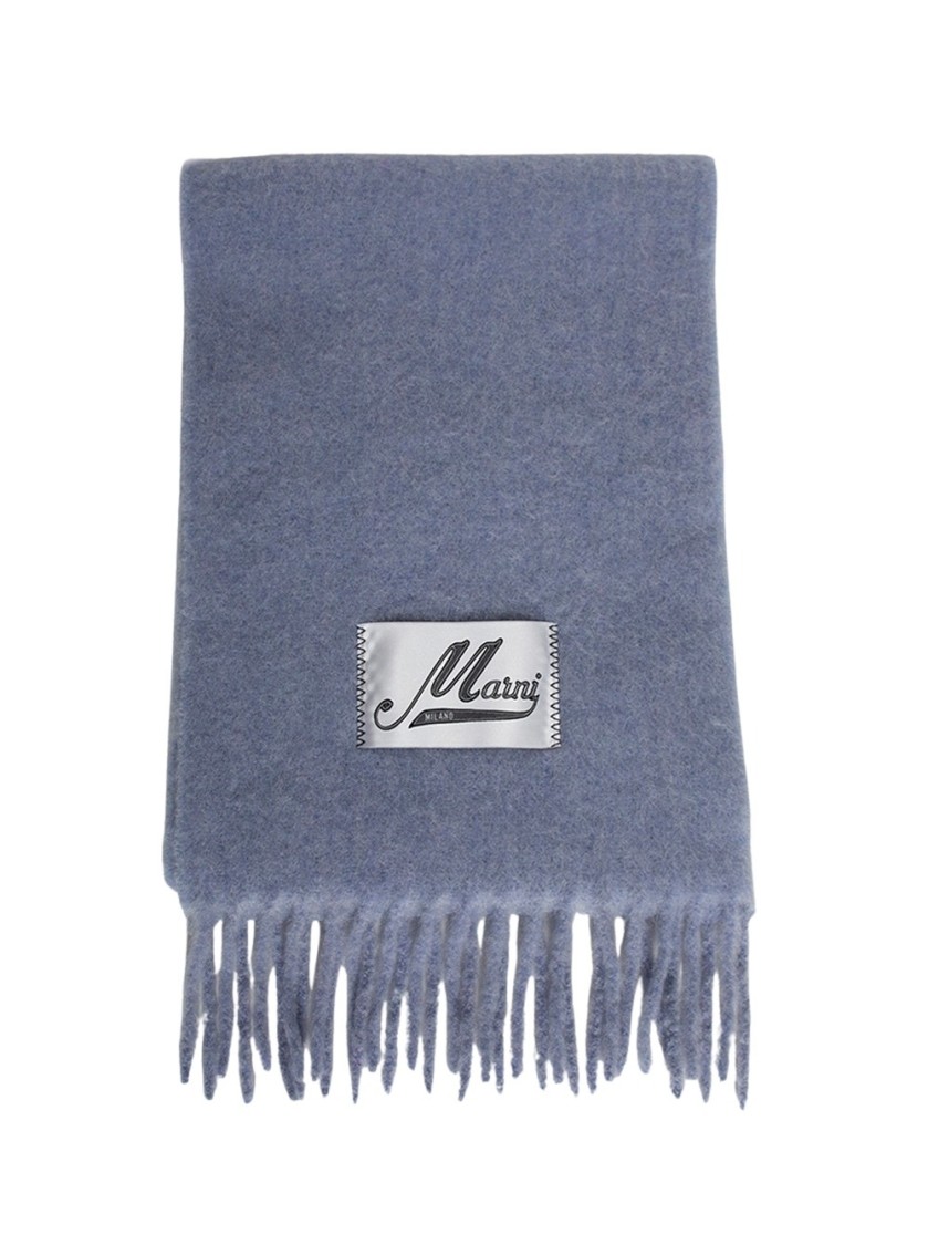 Marni Fringed Blue Scarf With Textured Finish In Blue
