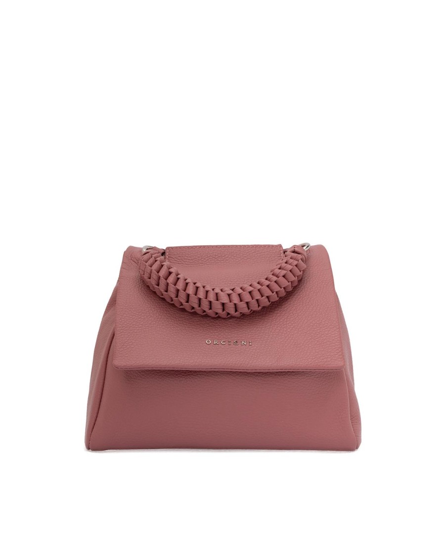 Orciani Structured Handbag With Braided Handle And Flap Closure In Pink