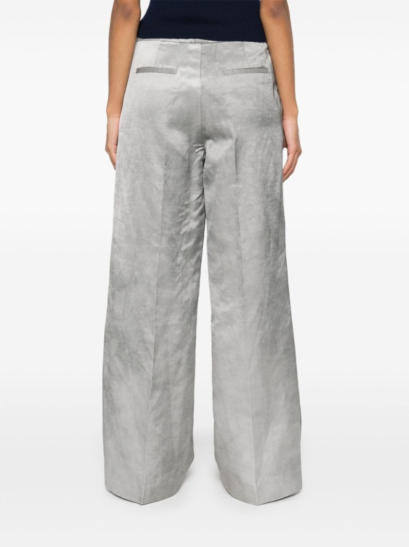 Pinko Wide-leg Grey Trousers With High Waist