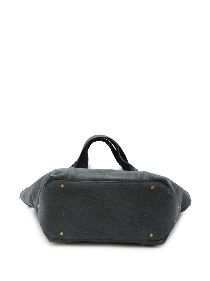 Golden Goose Textured Grey Cotton Tote Bag In Black