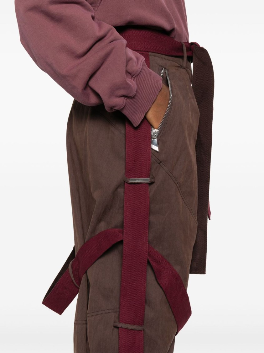 Attico Brown Pants With Side Zip Pockets And All-over Applied Bands In Cotton Blend Woman In Burgundy