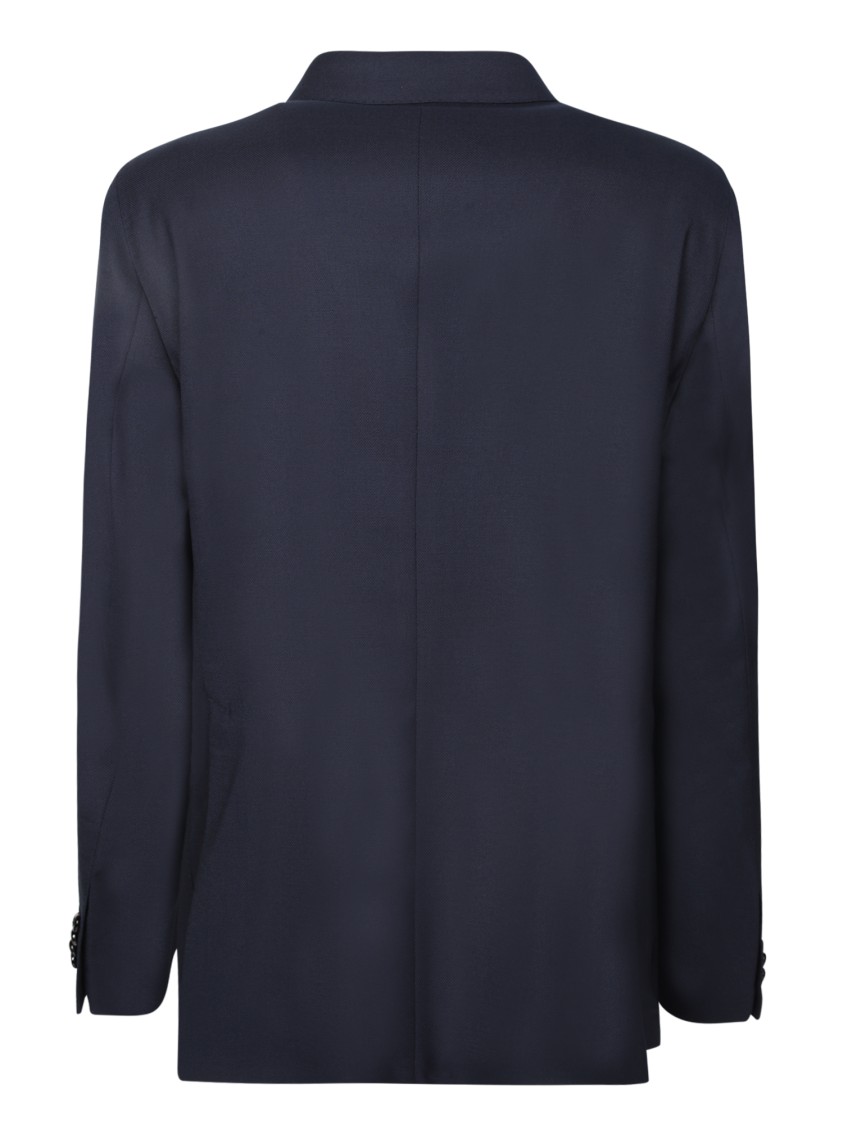 Shop Tagliatore Double-breasted Blue Blazer With Refined Texture In Black