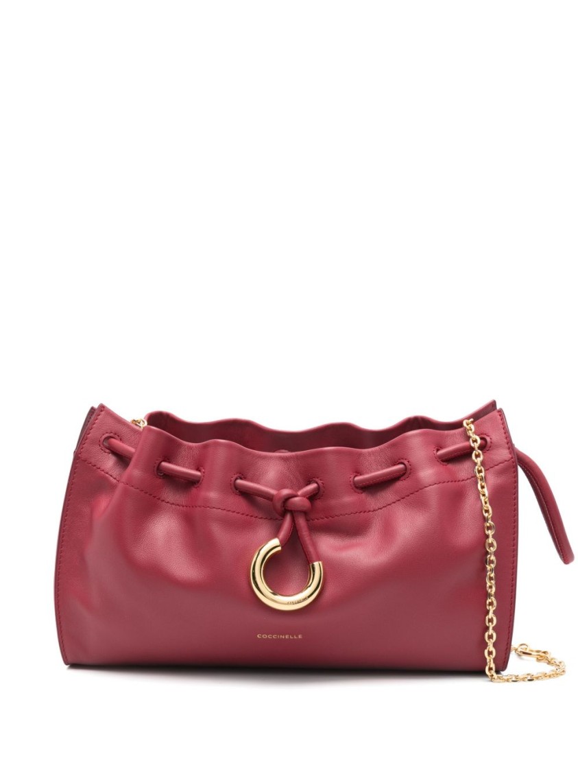 Coccinelle Red Calfskin Handbag With Drawstring Closure