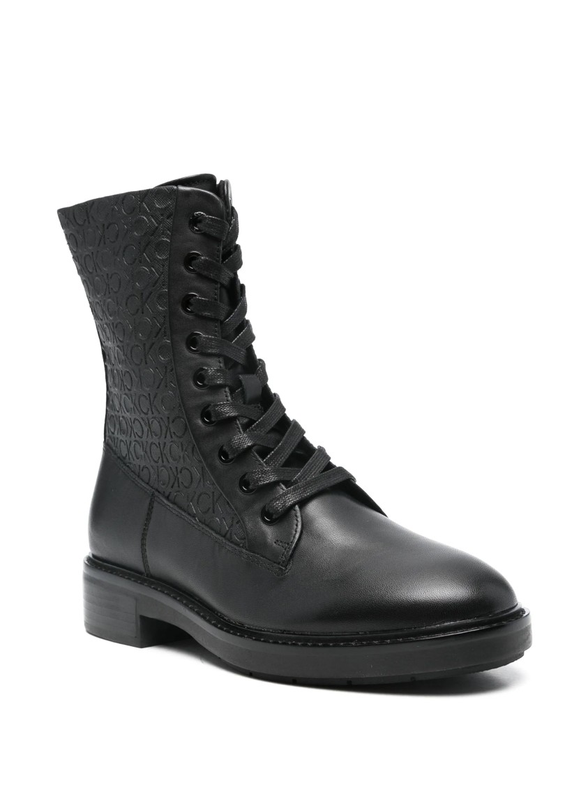 Calvin Klein Flat Combat Boot Mono Mix In Black
