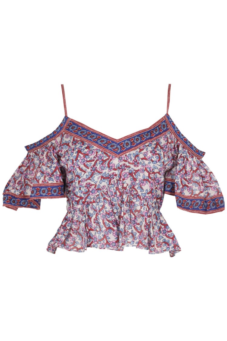Isabel Marant Étoile Garuva Cold-shoulder Cropped Printed Cotton-voile Top In Grey