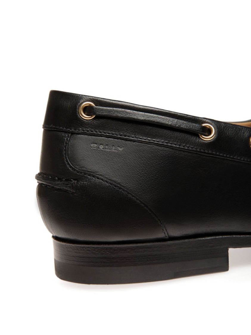 Bally Black Leather Moccasins With Lace-up Detailing And Debossed Logo In Black