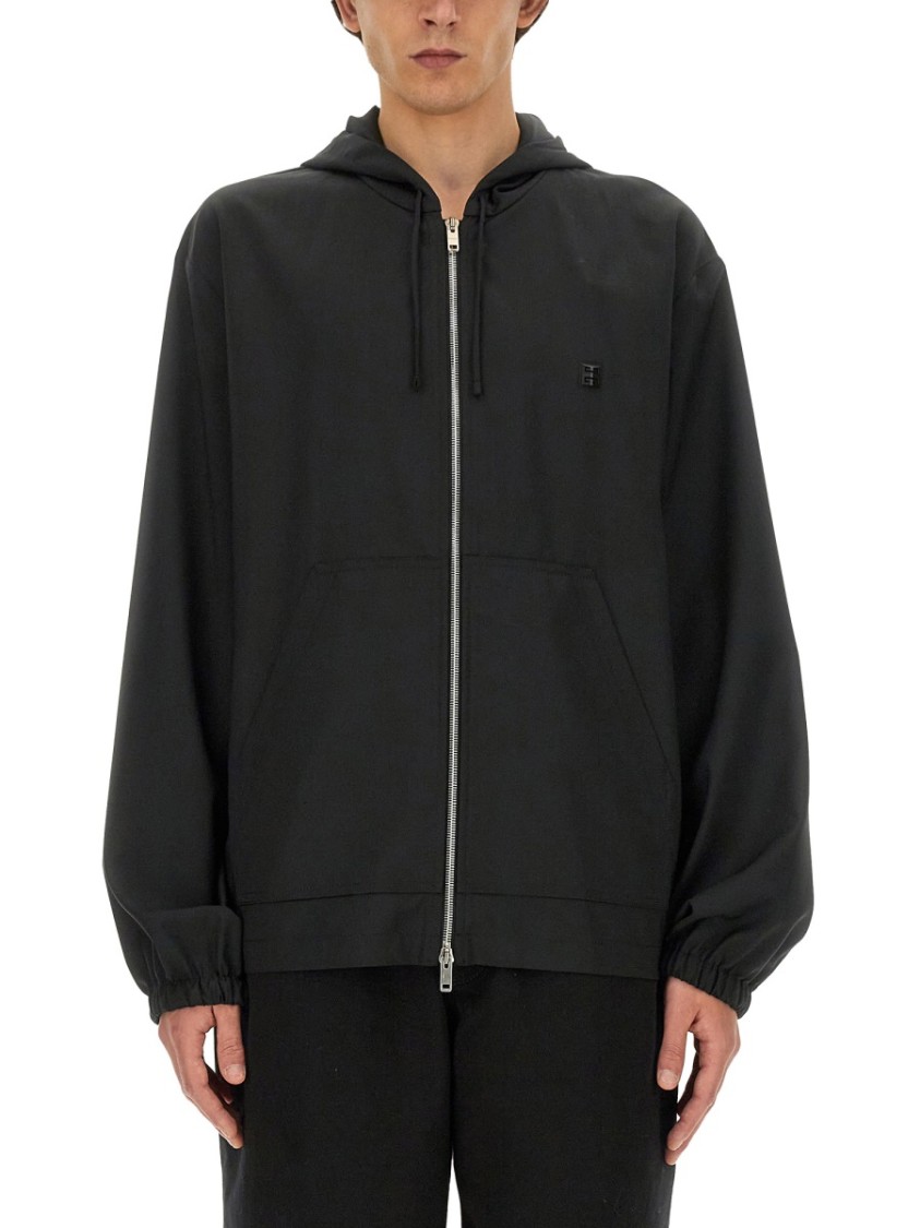 Givenchy Black Zip-up Hoodie With Logo Detail In Wool Man