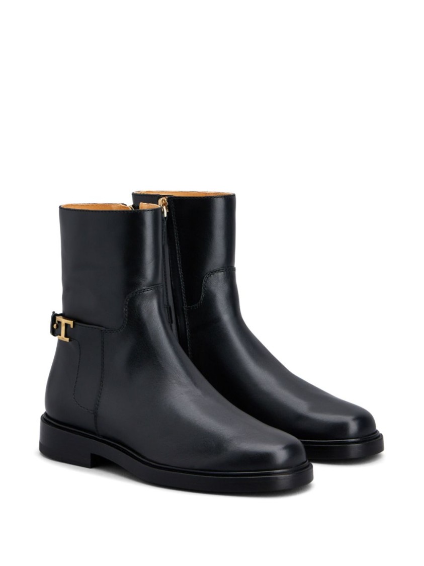 Tod's Minimalist Black Ankle Boots With Gold Accent In Black