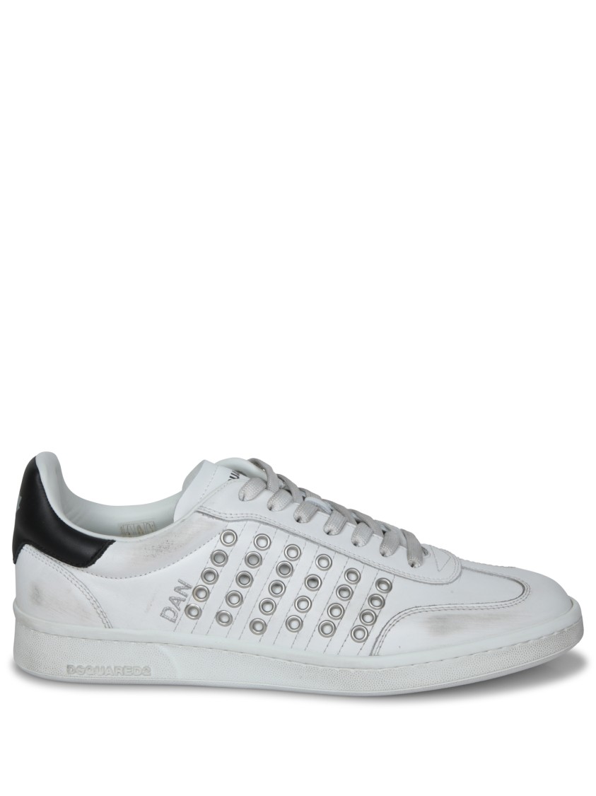Dsquared2 Premium Calf Leather Sneakers With Metallic Studs In White