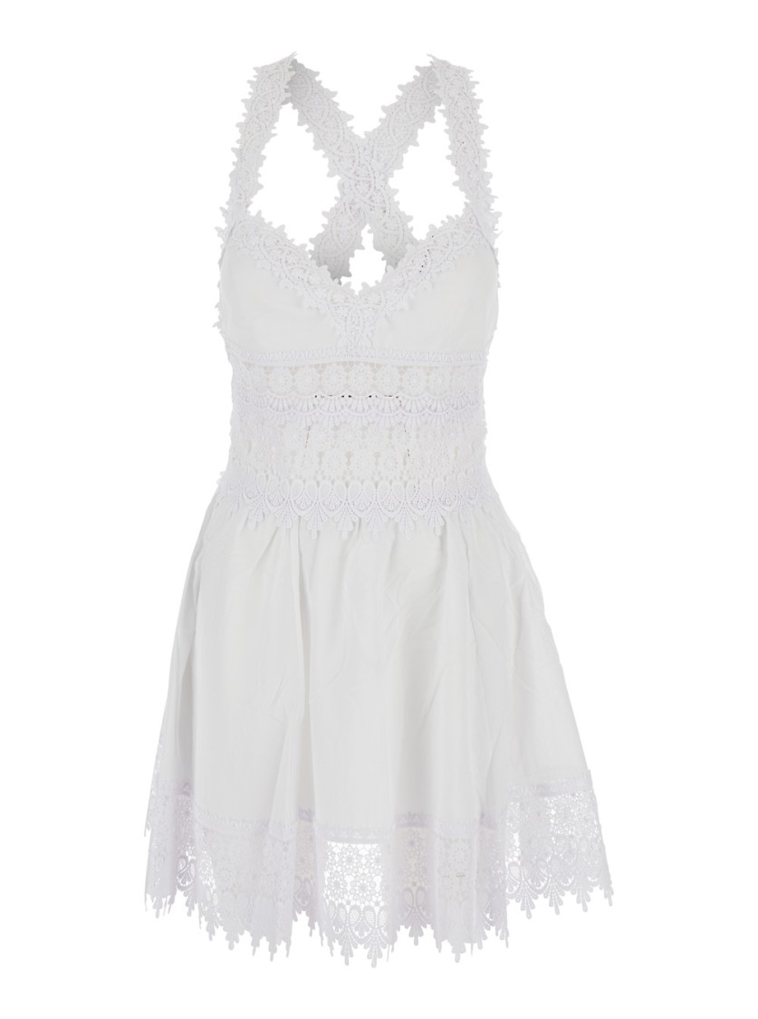 Charo Ruiz 'marilyn' White Dress With Crossed Straps And Lace Details