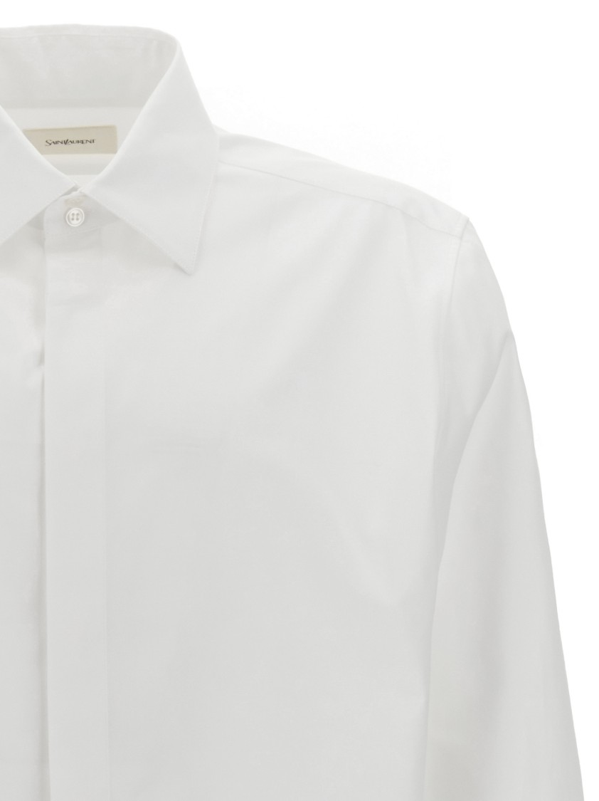 Saint Laurent White Pointed Collar Long Sleeve Shirt In Cotton Man In White