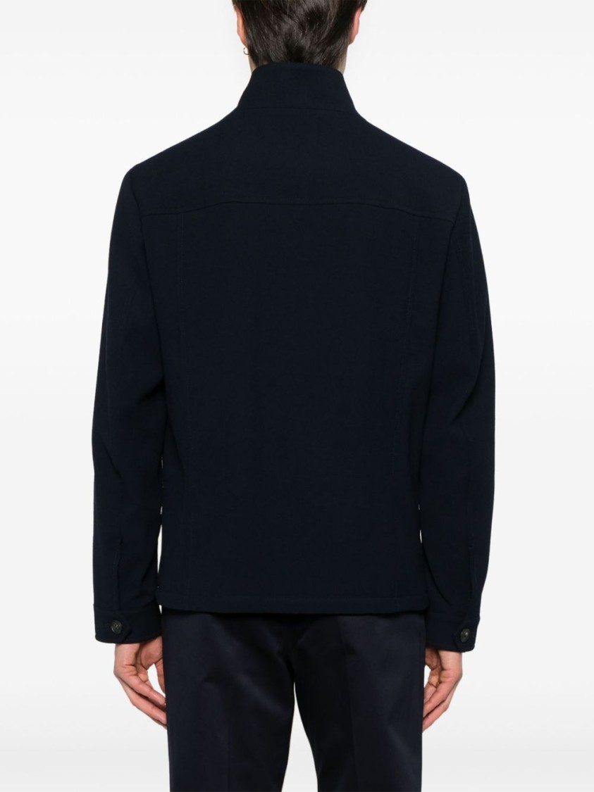 Fay Blue Jacket In Wool With Hook And Pockets In Blue
