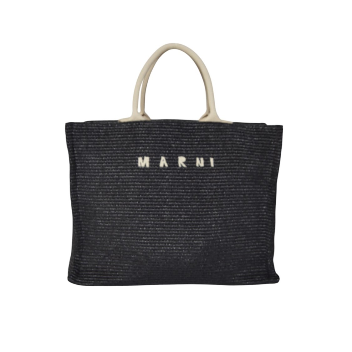 Marni Large Tote Bag In Black Raffia Effect Fabric