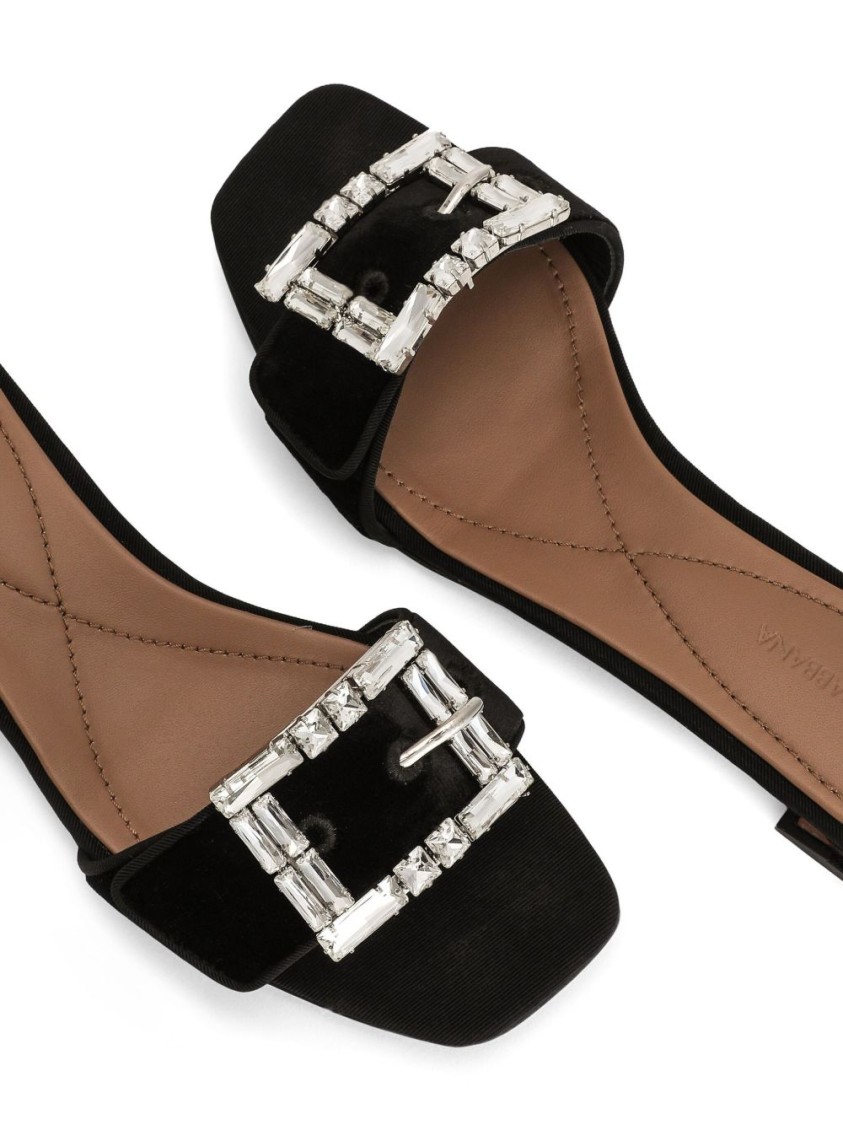 Dolce & Gabbana Buckled Velvet Sandals In Black