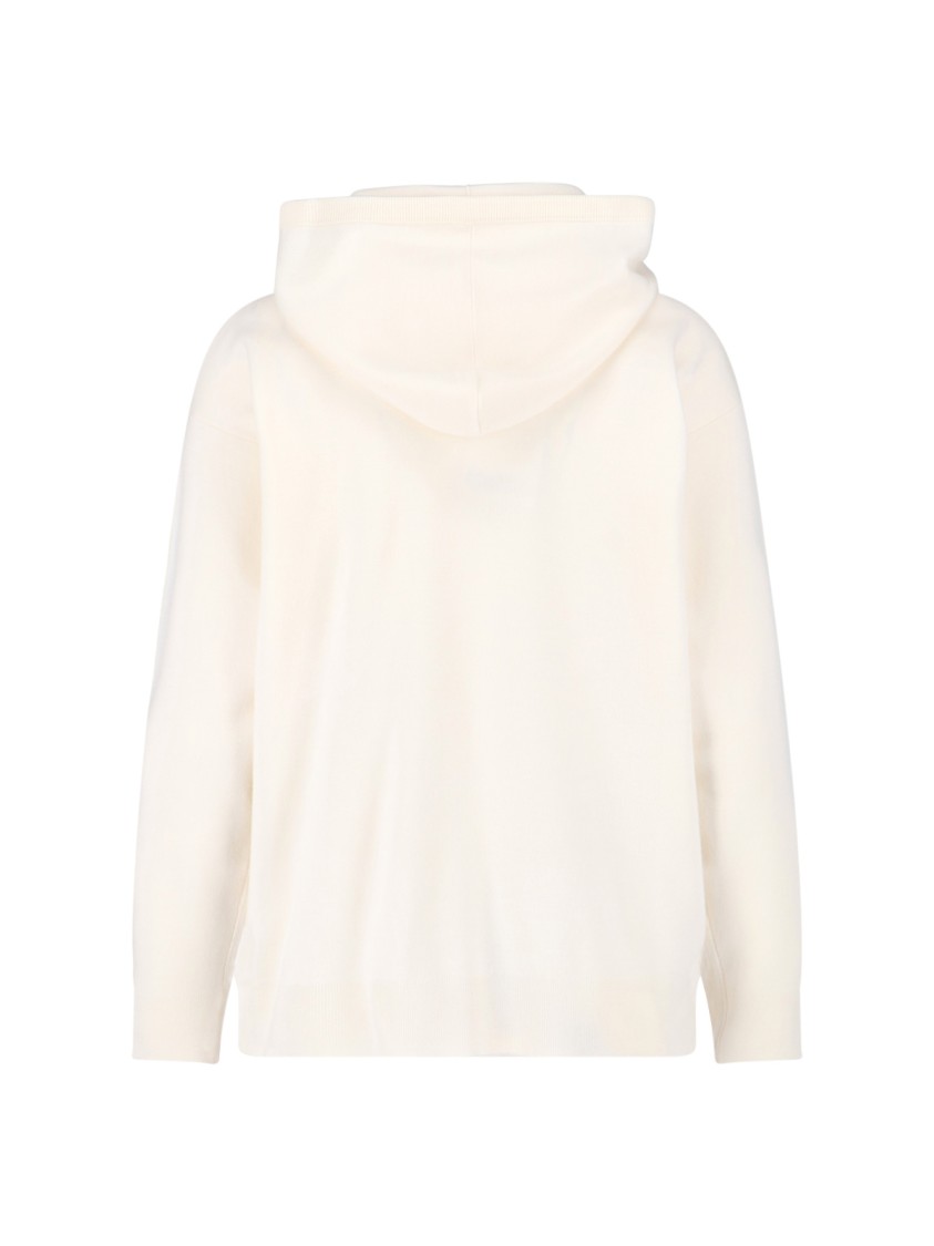 Max Mara Virgin Wool Hoodie With Teddy Texture And Contrast Logo In Neutral