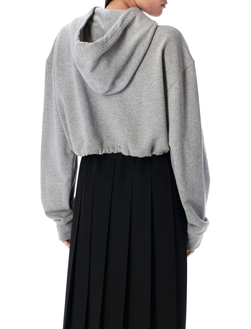 Shop Comme Des Garçons Cropped Grey Hoodie With Drawstring