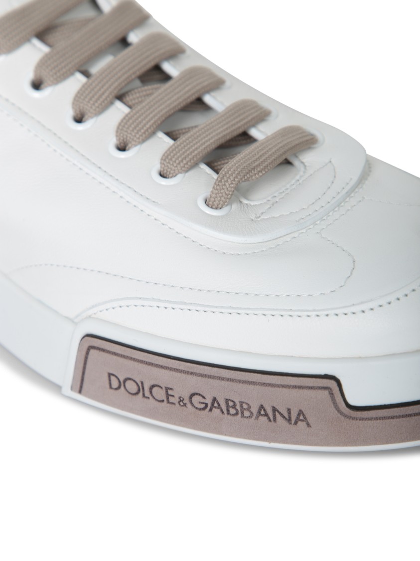 Dolce & Gabbana Portofino Yatch Sneakers In Calfskin Color White And Dove Grey In Red