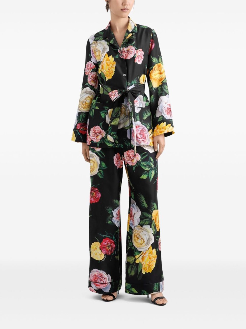 Dolce & Gabbana Peony And Roses Print Pants In Black
